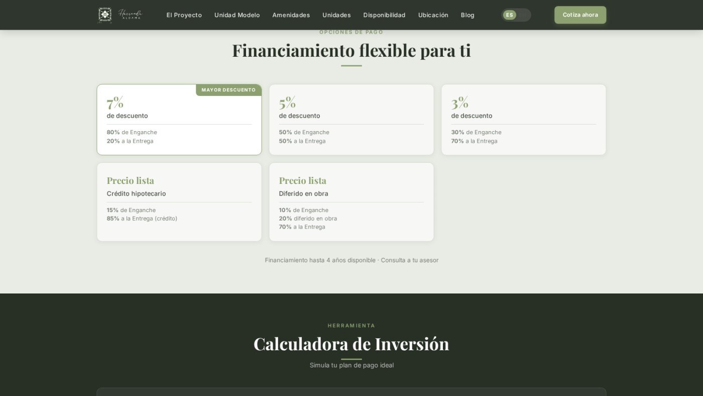 The financing schemes that feed the calculator.