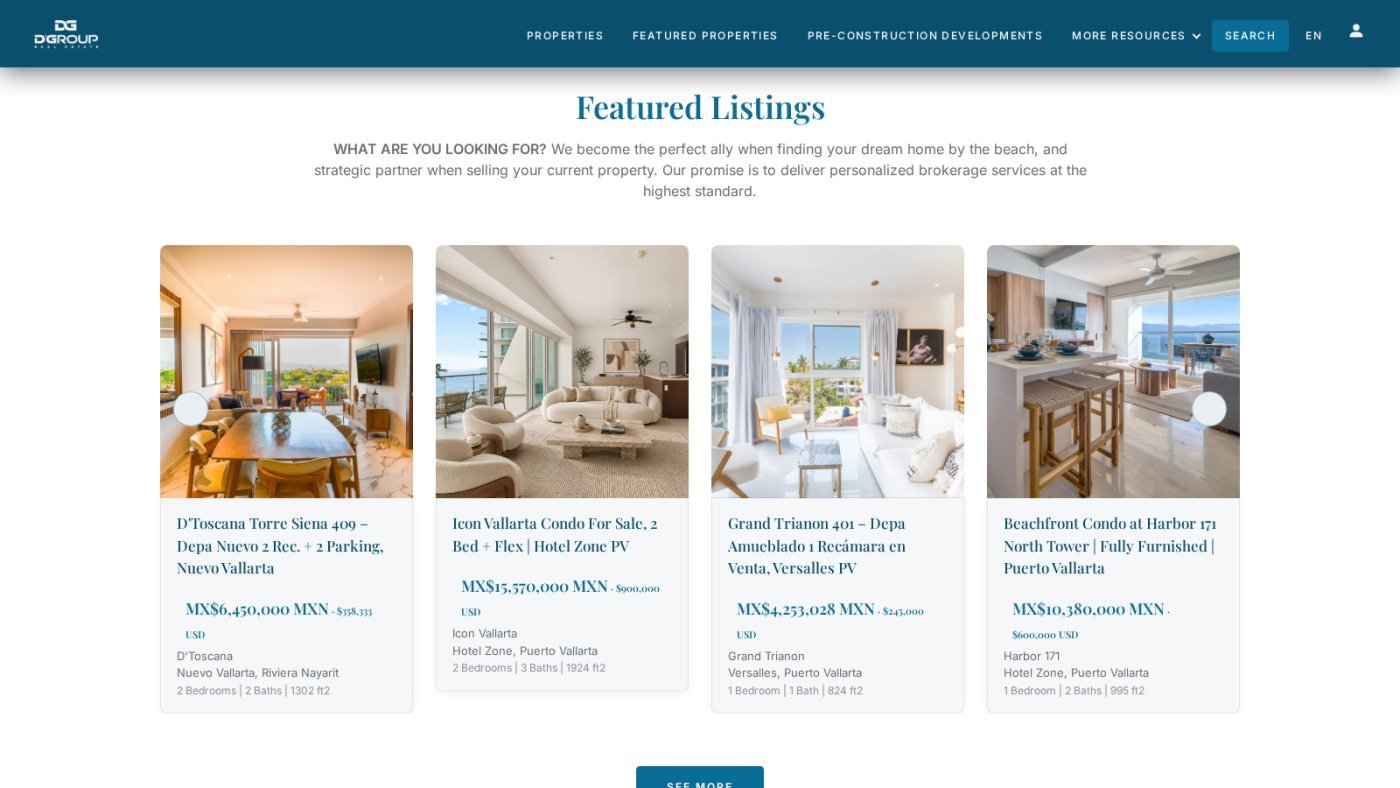 Featured properties curated by the team, priced in MXN and USD.