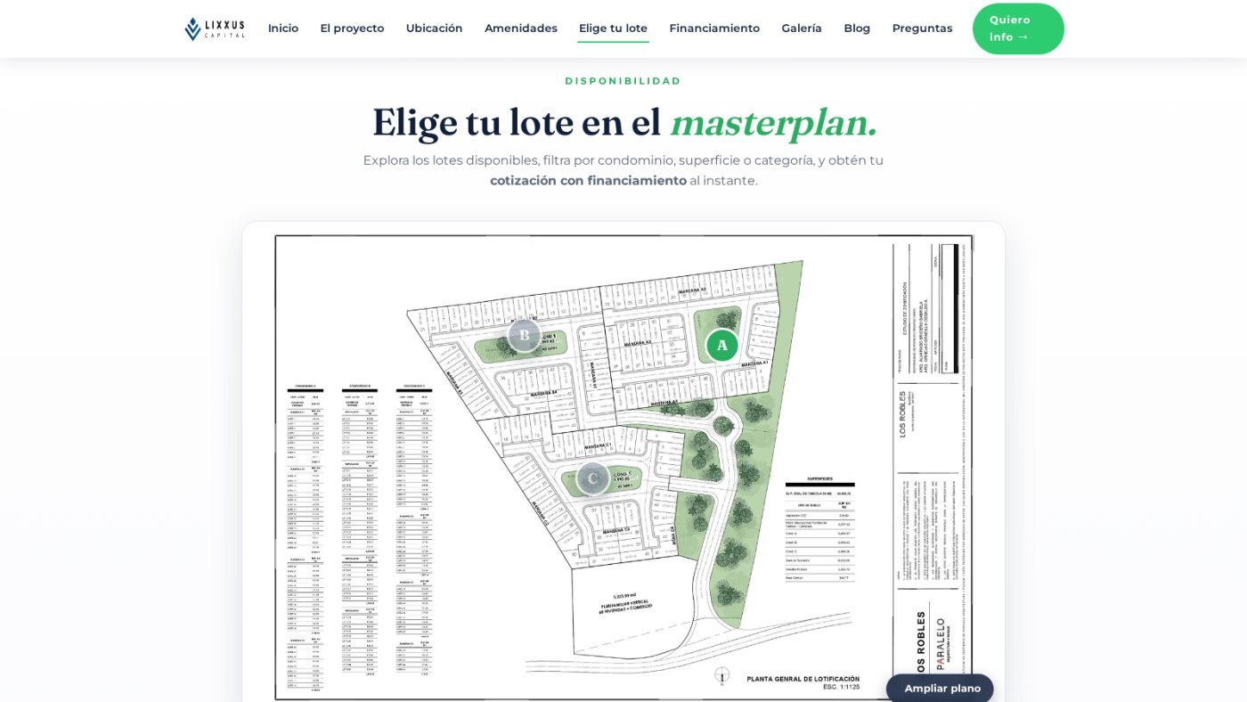 The interactive masterplan: the site plan turned into the lot selector.
